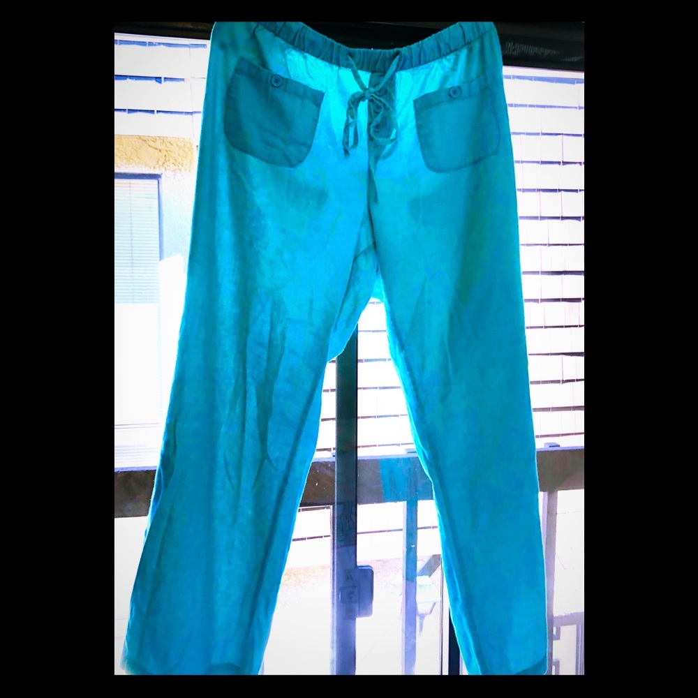 beautiful aqua  linen pants